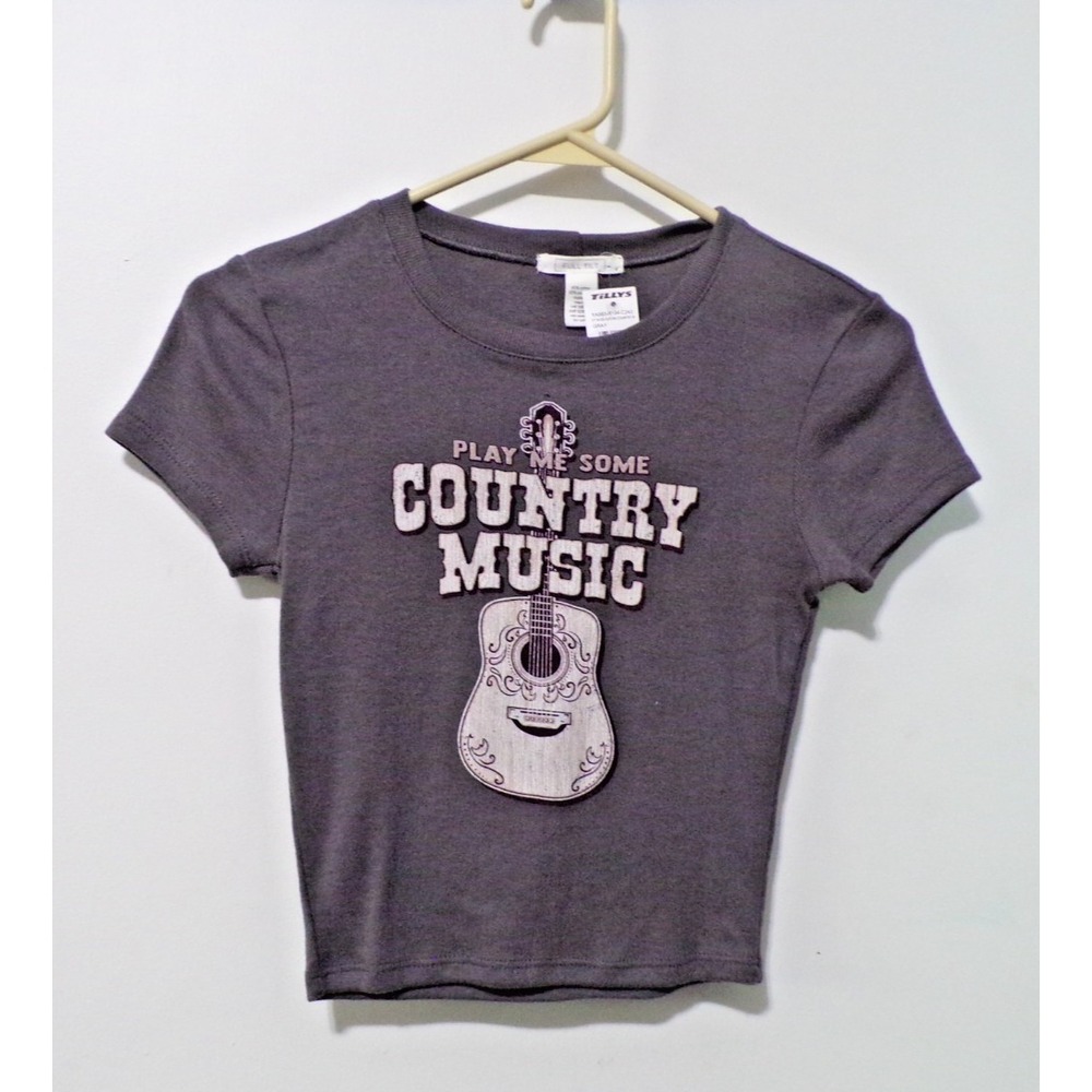 Full Tilt "Country Music" Gray Tank Top‎ Ribbed Short Sleeve Women's Size Small